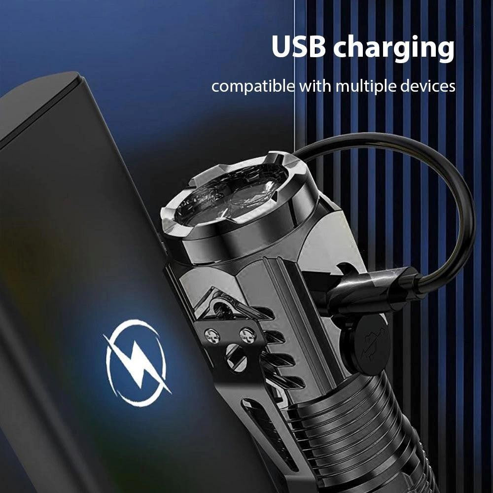 Mini linterna táctica de 3 LED. Recargable.