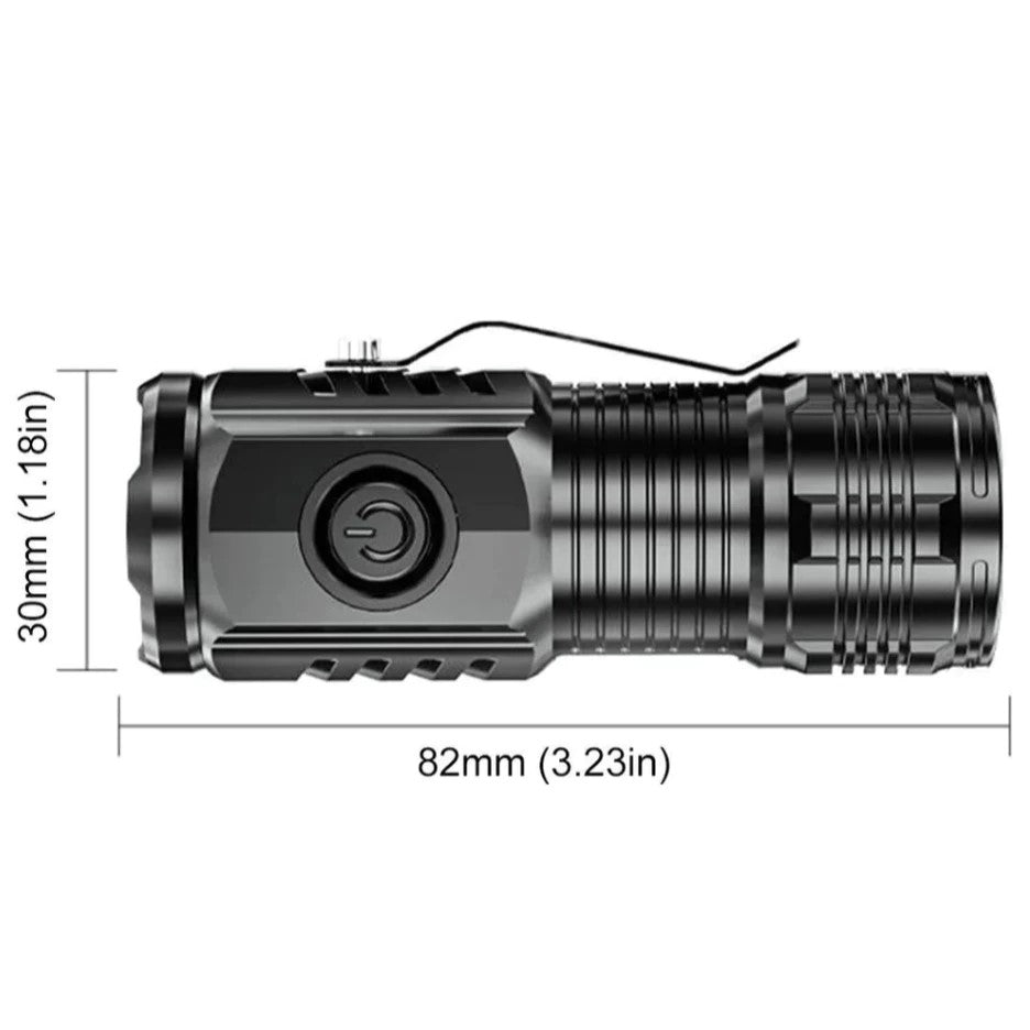 Mini linterna táctica de 3 LED. Recargable.